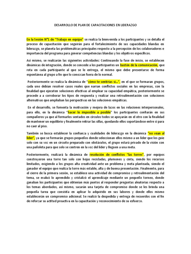 Desarrollo de Plan de Capacitaciones en Liderazgo | PDF | Liderazgo ...