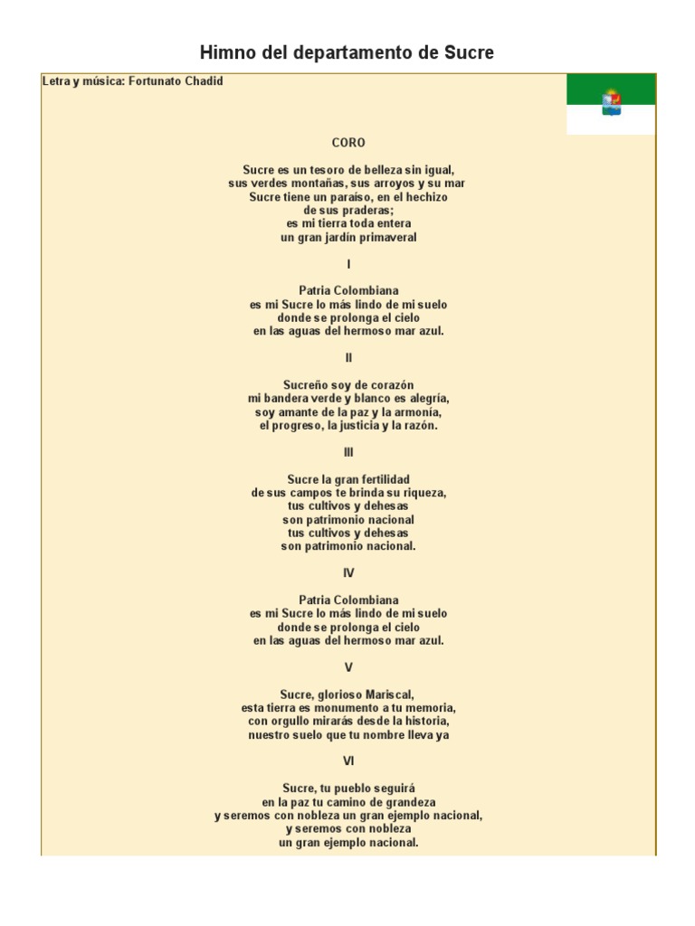 Himno Del Departamento de Sucre PDF