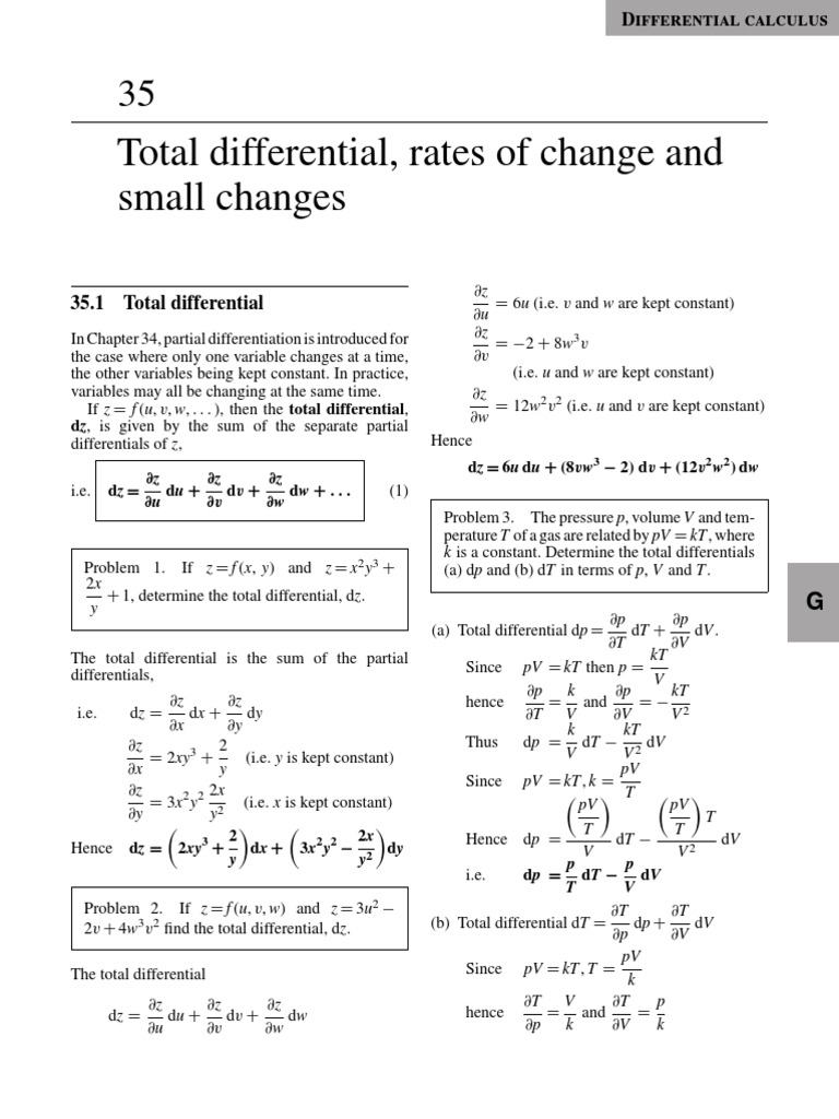 Total Differential, Rates of Change and Small Changes PDF