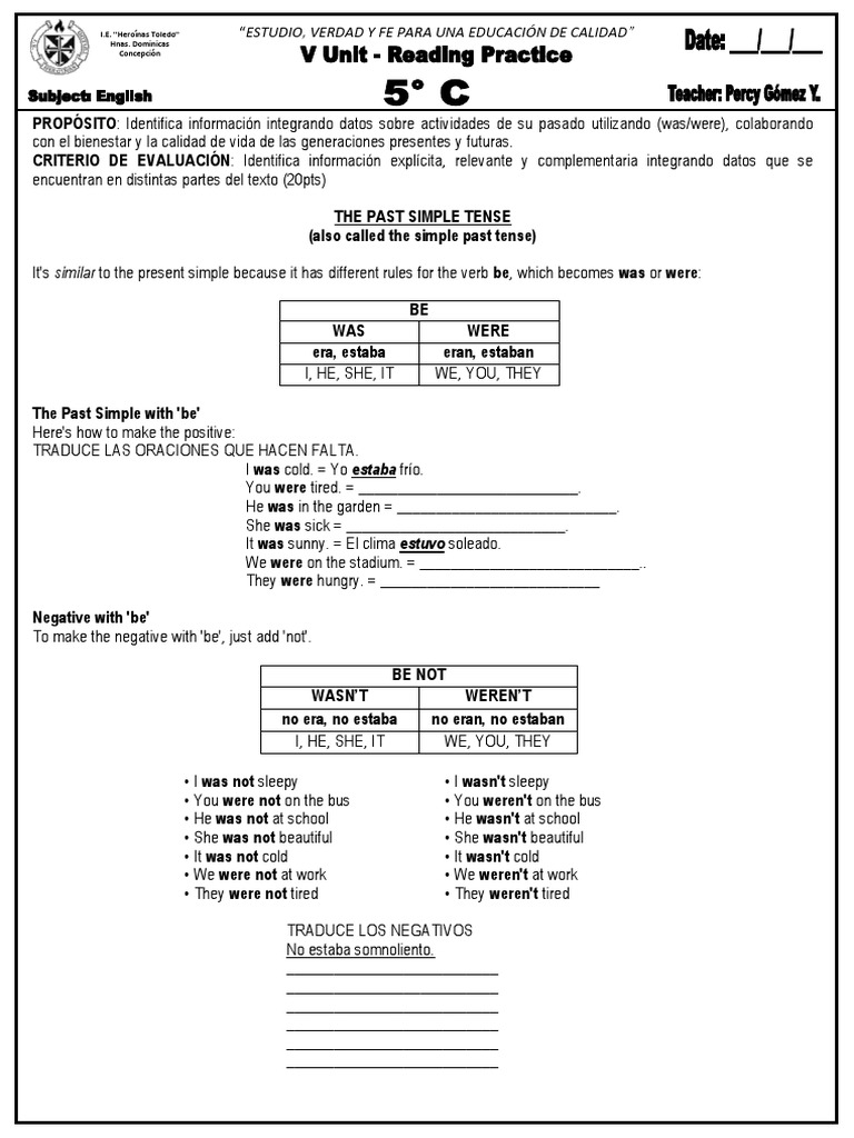 Past Tense Verbs A Study of the Simple Past Tense through Examples and