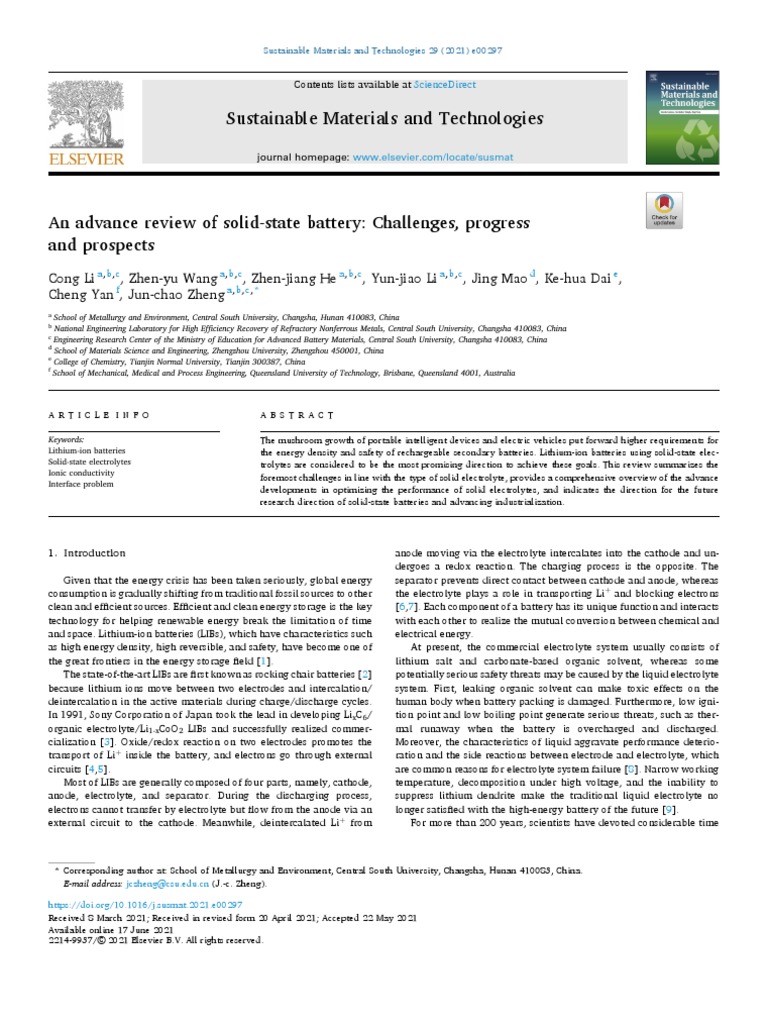 An Advance Review of Solid-State Battery Challenges, Progress | PDF ...