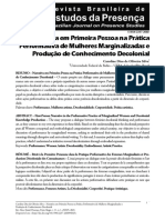 Narrativa em Primeira Pessoa Na Prática Performativa de Mulheres Marginalizadas e Produção de Conhecimento Decolonial