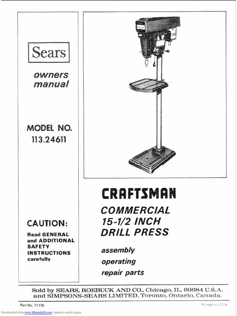Craftsman Drill Press PDF Drill Screw
