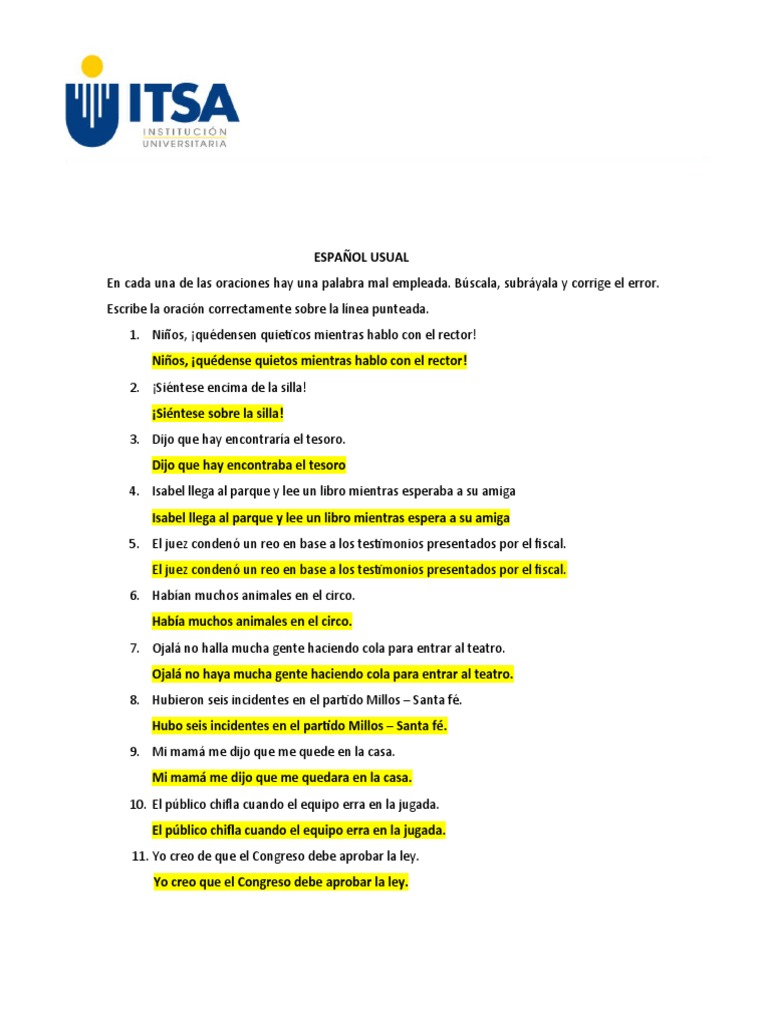 Errores comunes en oraciones en español | PDF
