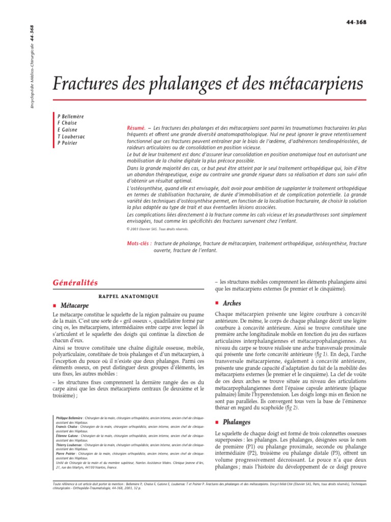 Fractures Des Phalanges Et Des Métacarpiens | PDF | Main ...