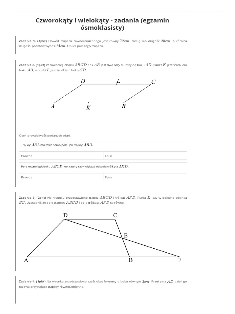Wielokąty Sprawdzian Klasa 8 Matematyka Z Kluczem