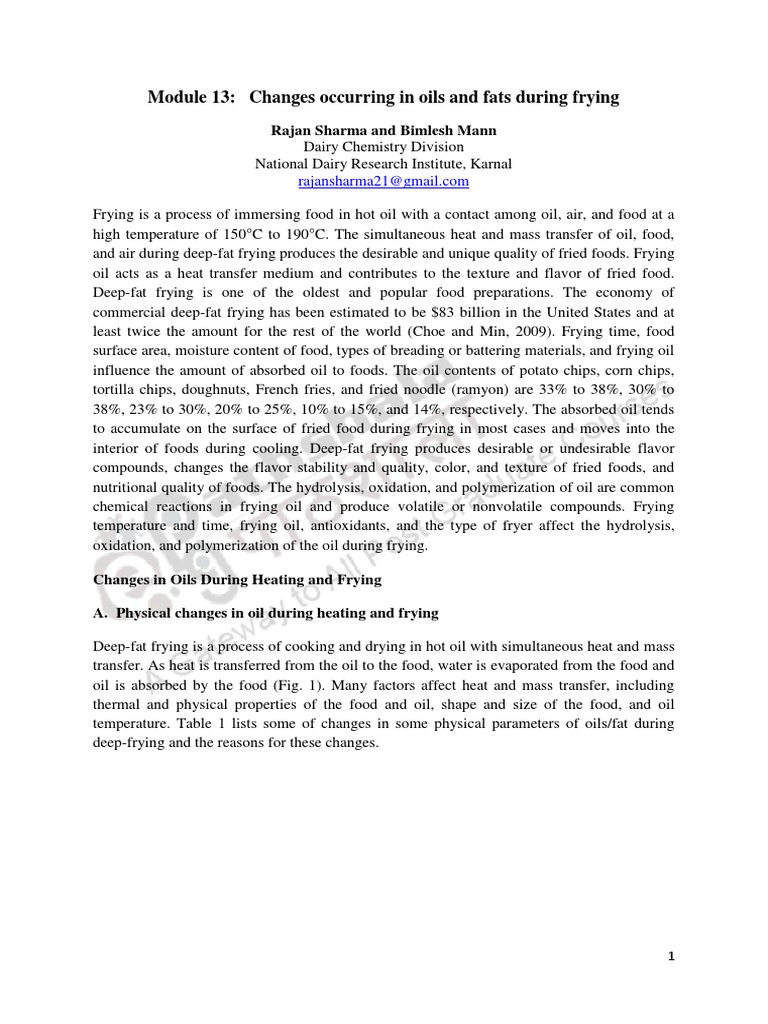 Changes Occur in Oils and Fats PDF Fatty Acid Cooking Oil