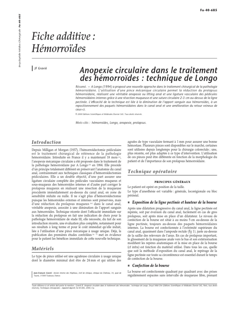 Fiche additive Hémorroïdes PDF Pathologie hémorroïdaire