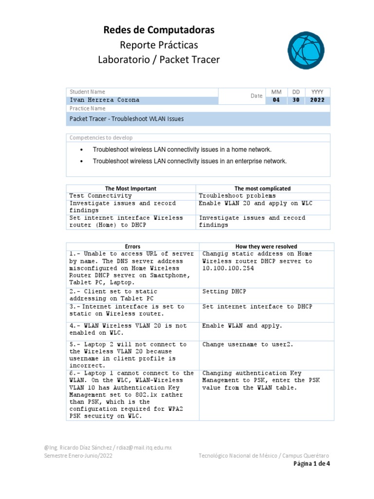 13 4 5 packet tracer troubleshoot wlan issues pdf wireless lan