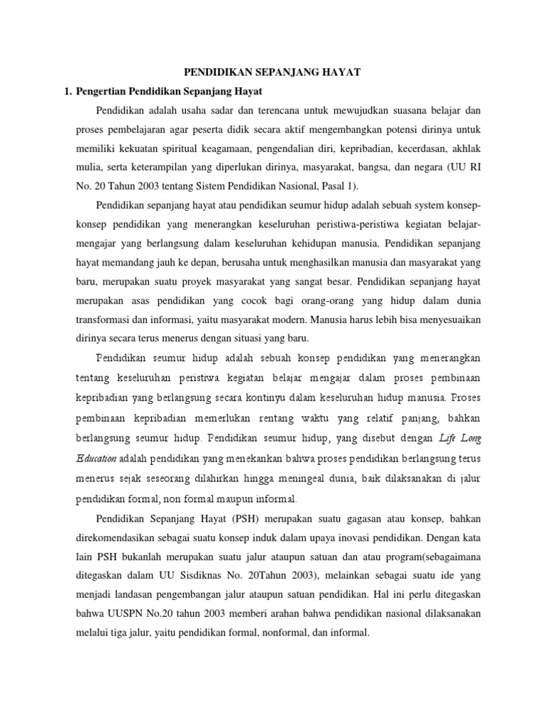 pengaruh pendidikan seumur hidup terhadap masyarakat