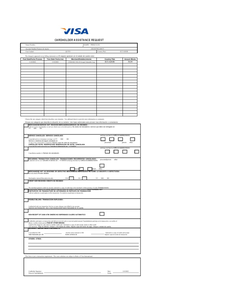 Cardholder Assistance Request: Ecuador 39,99 | PDF | Credit Card ...