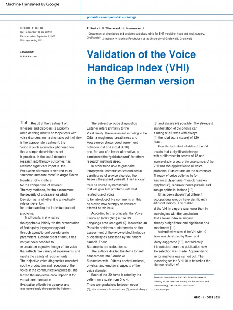 Validation of the german version of the voice handicap index vhi