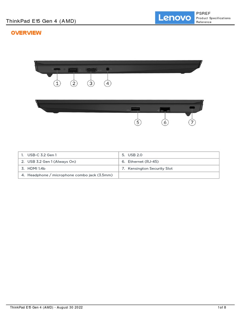 ThinkPad E15 Gen 4 AMD Spec | PDF | Usb | Solid State Drive