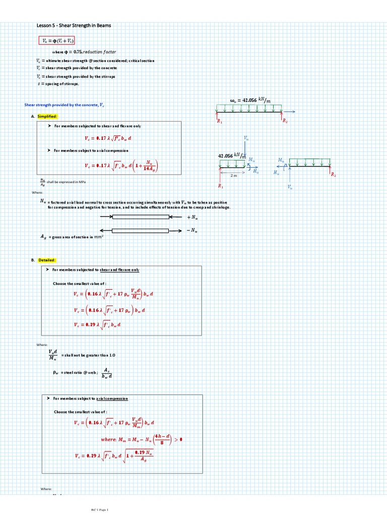 Lesson 5.1 - Shear Strength in Beams | PDF | Beam (Structure) | Concrete