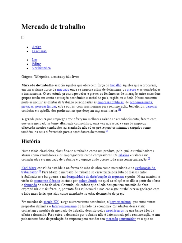 Mercado de Trabalho | PDF | Economia do trabalho | Economias
