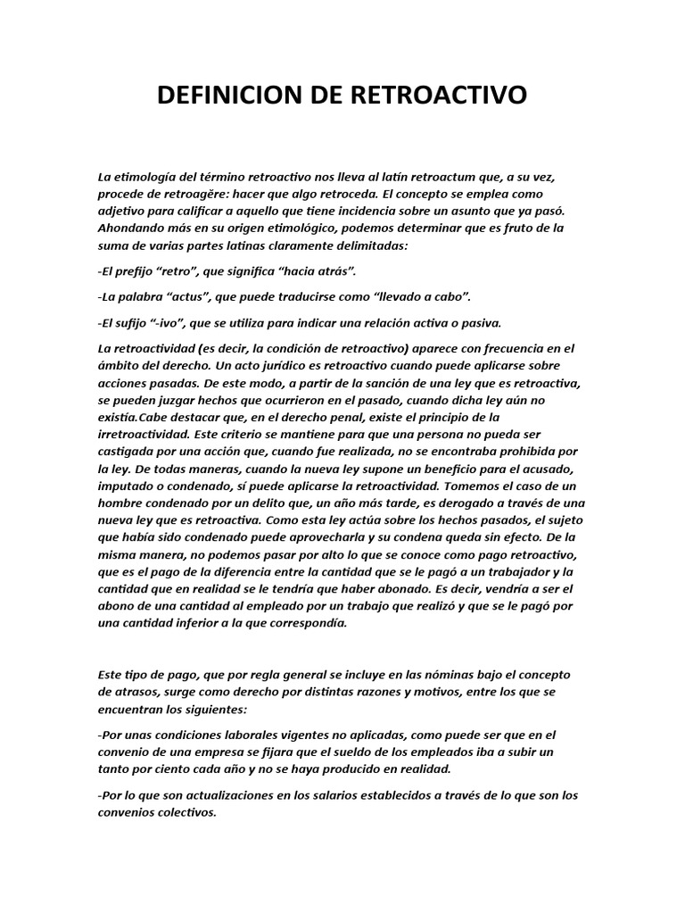 Definición de Retroactivo en Derecho | PDF | Ley ex post facto | Salario