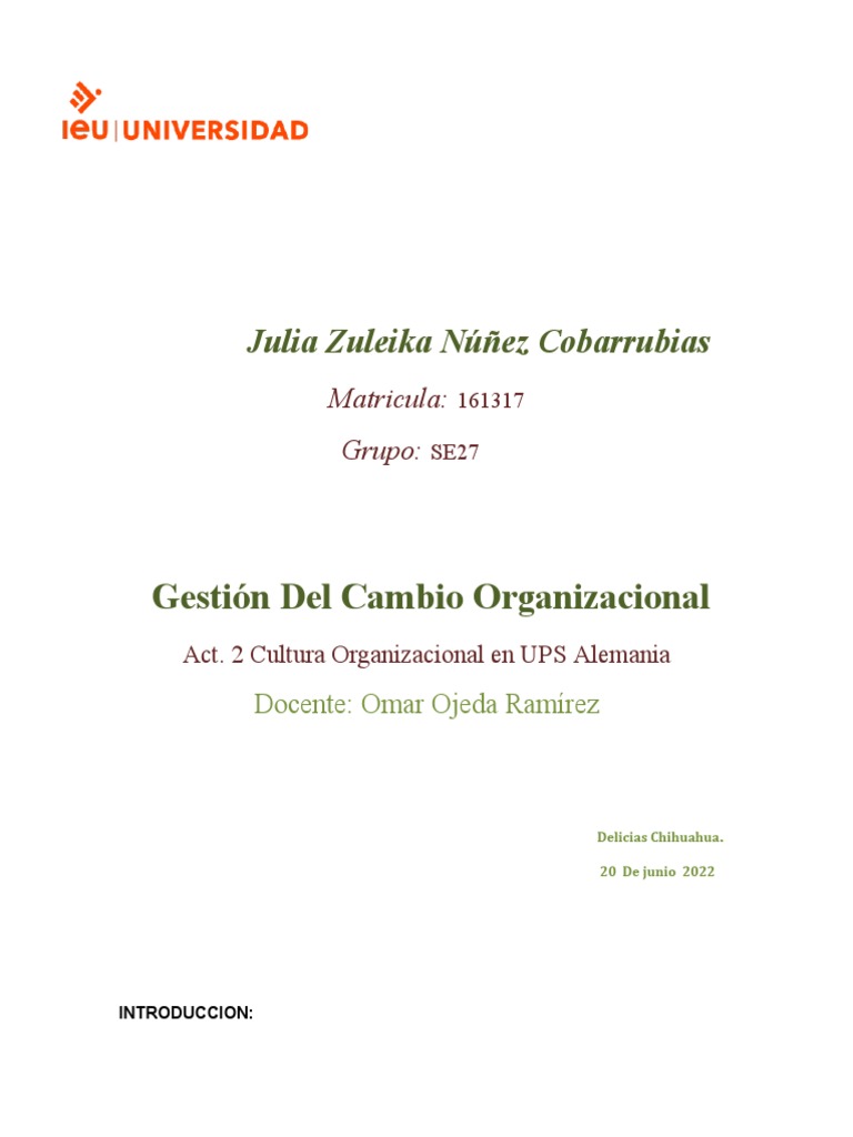 Cultura Organizacional en UPS Alemania | PDF | Cultura organizacional ...