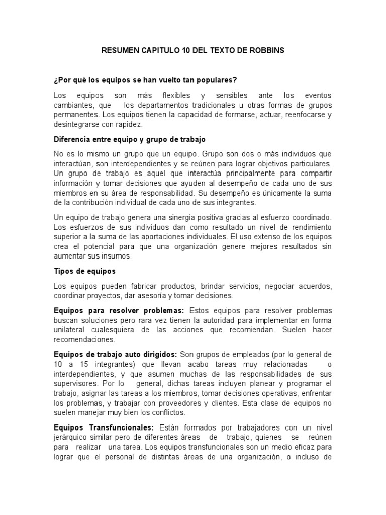 Tarea 1-Resumen Capitulo 10 Del Texto de Robbins | PDF | Grupo de ...