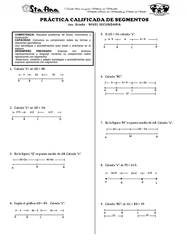 Ejercicios de Segmentos para Secundaria | PDF