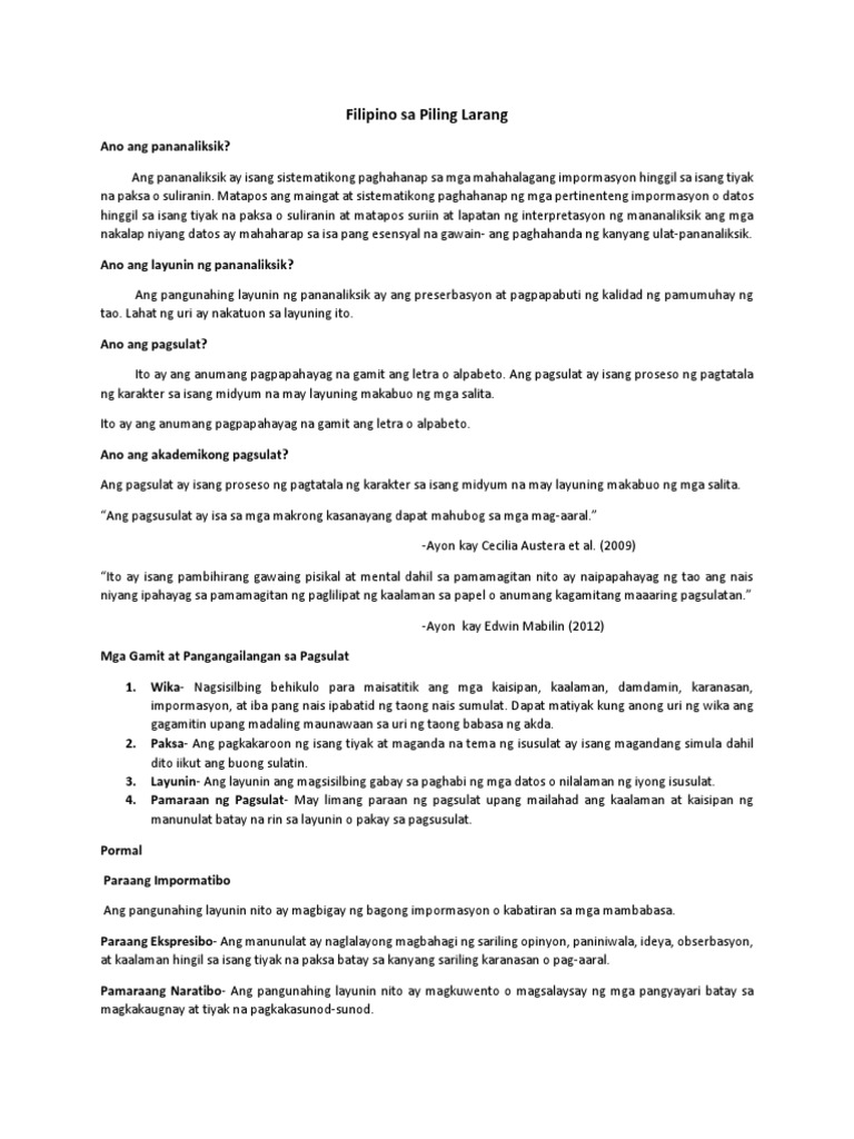 Filipino Sa Piling Larang | PDF