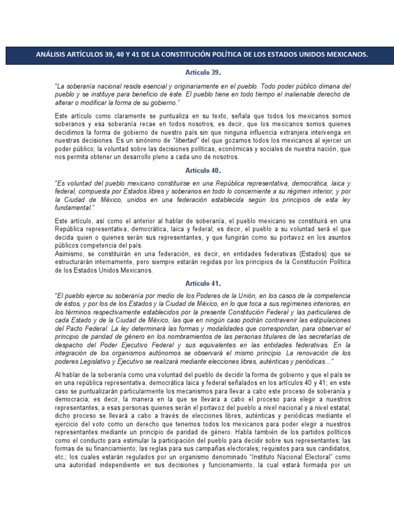 Análisis Art. 39, 40 y 41 | PDF | México | Democracia