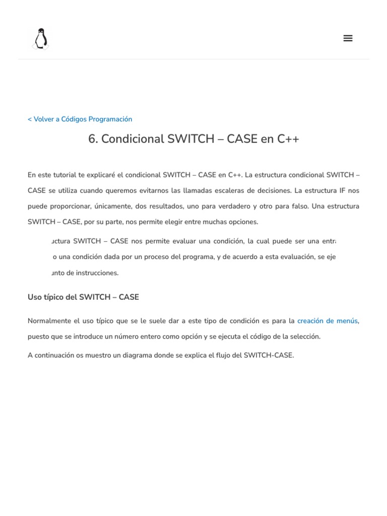 Aprender A Programar en C++ 6. Condicional SWITCH CASE en C++ PDF