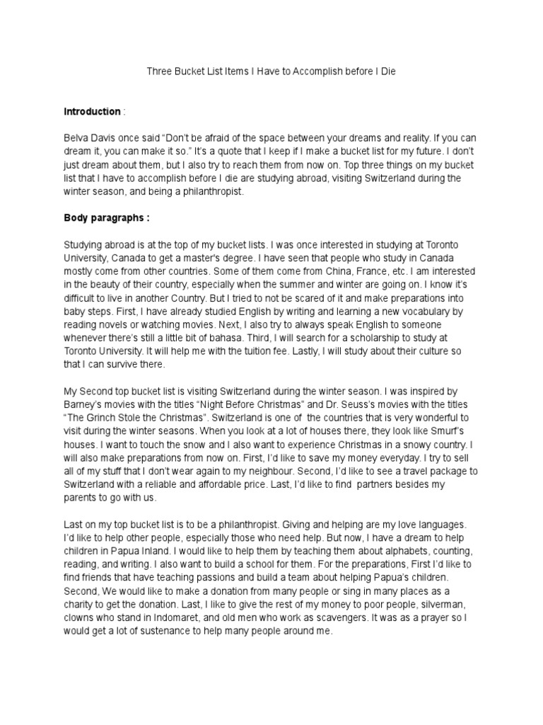 Essay Bucket Lists Hilda PDF PDF