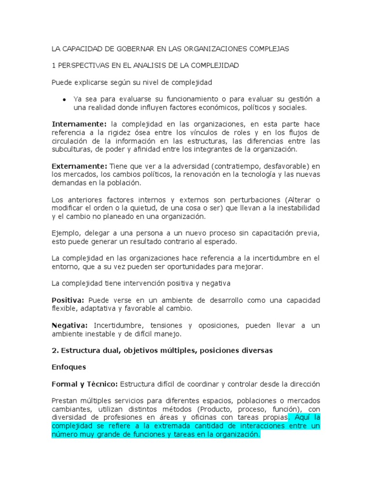 La Capacidad de Gobernar en Las Organizaciones Compleja Jorge Etkin ...