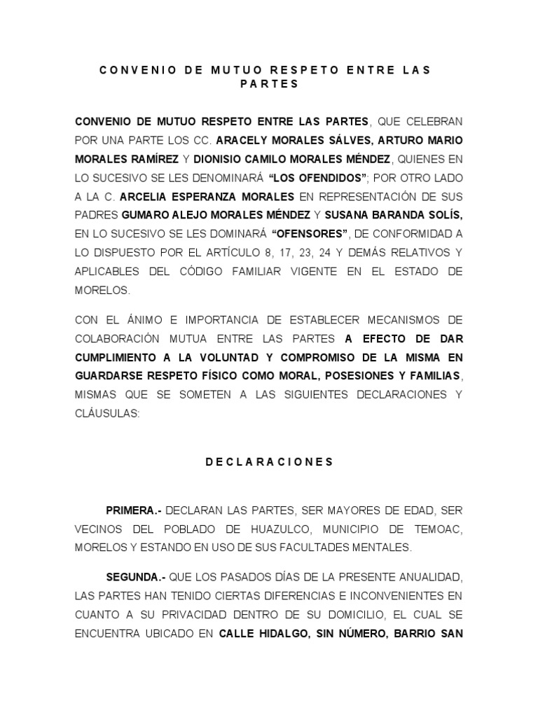 Convenio de Mutuo Respeto entre Partes | PDF