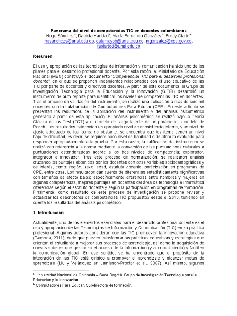 Competencias TIC en Docentes Colombianos | PDF | Tecnología de ...