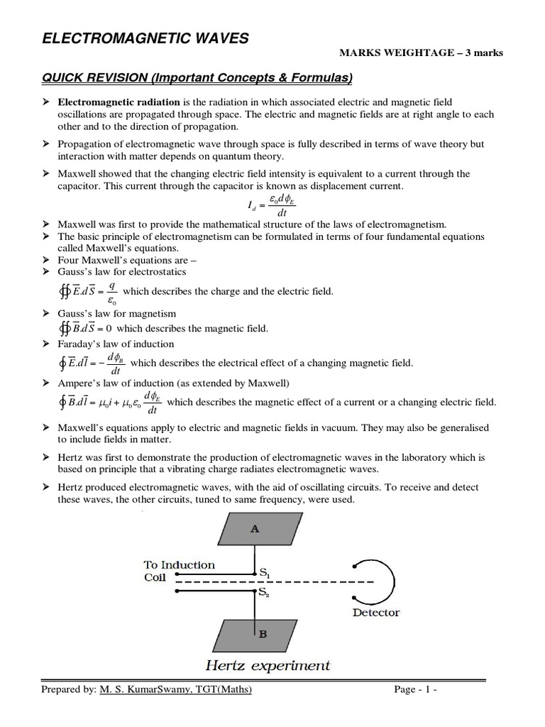 Physics Notes Xii Electromagnetic Waves | PDF | Electromagnetic ...
