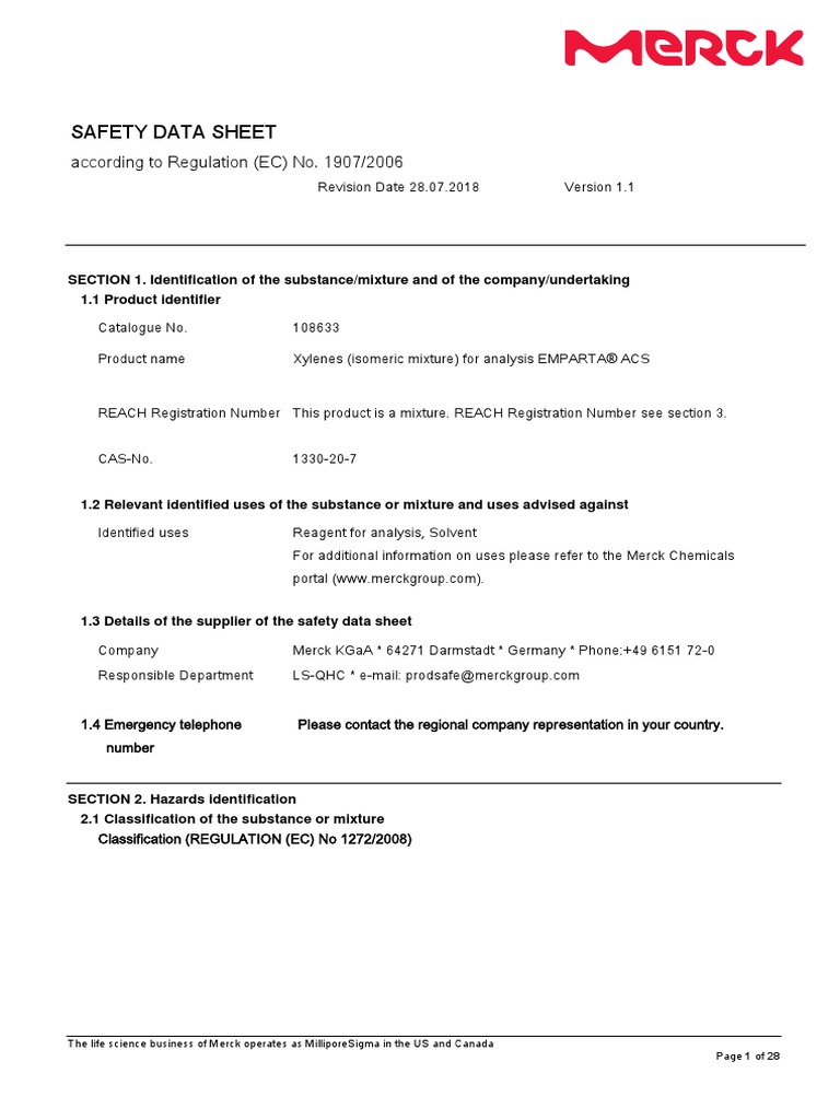 Sds Eu en Xylene PDF Toxicity Personal Protective Equipment