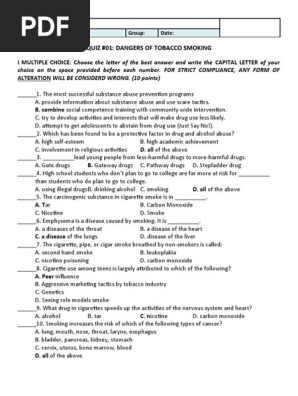 dangers of tobacco quiz Tobacco Awareness Quiz for Students | PDF | Addiction