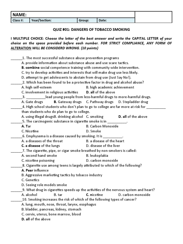 tobacco trivia questions and answers Quiz & Worksheet The seven questions for students