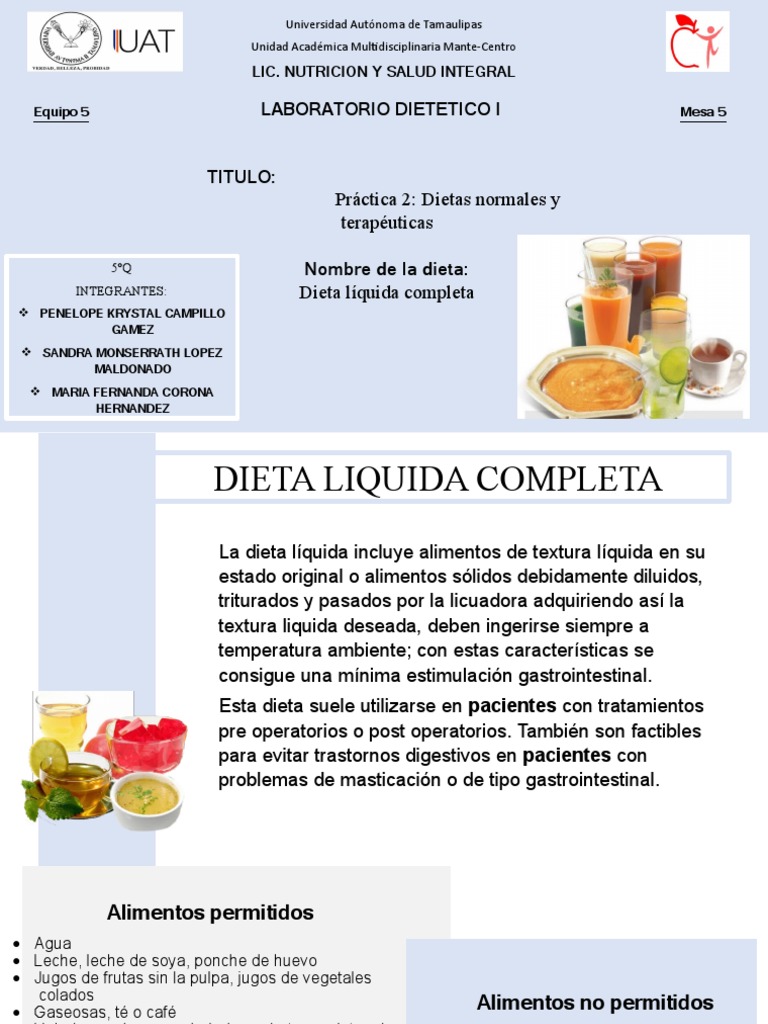 Dieta Lquida Completa: Men y Recomendaciones | PDF | Alimentos | Dieta