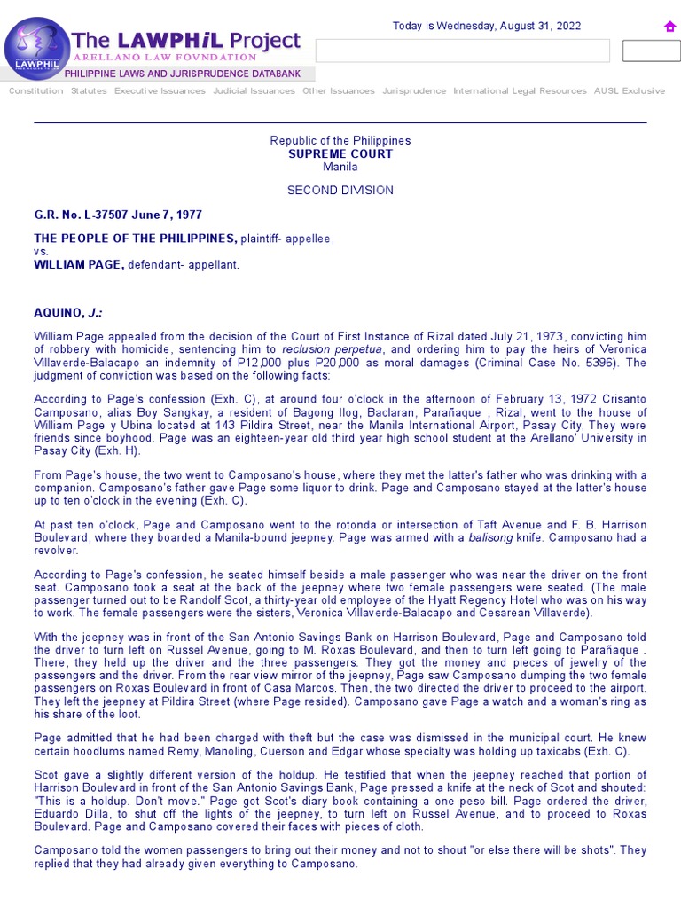 1 77 scra 348 people vs page pdf confession law robbery