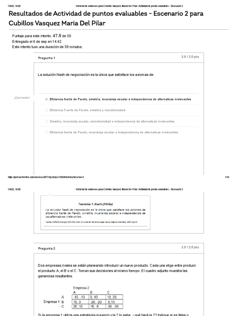 Resultados de Exámenes de María Cubillos | PDF