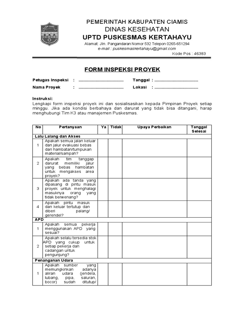 Form Inspeksi Proyek Kesehatan | PDF | Griya & Taman | Seni