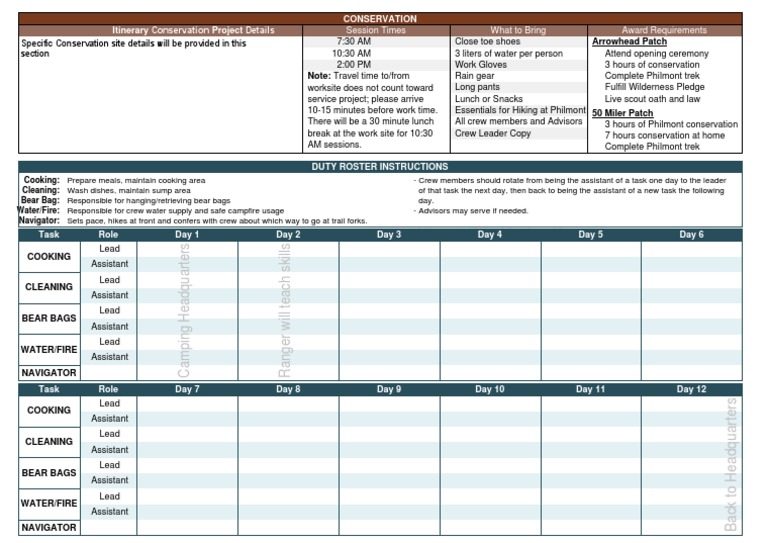 BSA Conservation Duty Roster Guide | PDF | Boy Scouts Of America ...