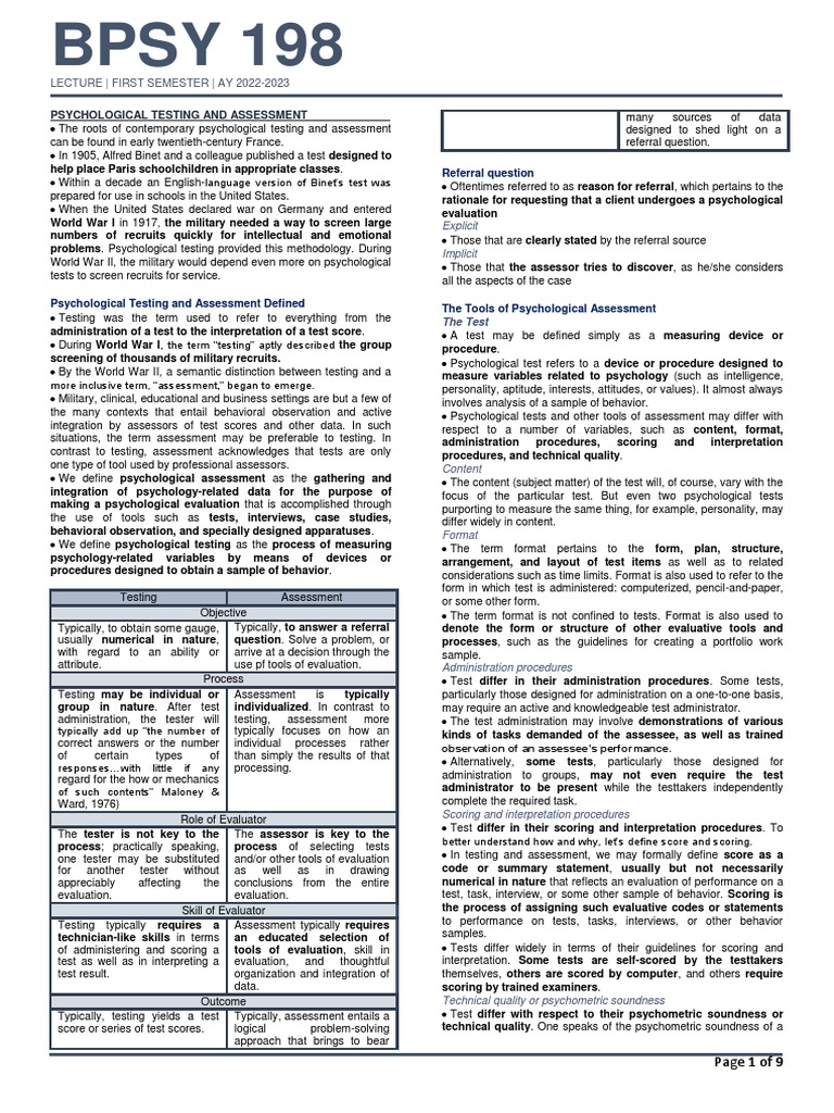 Overview of Psychological Testing | PDF | Wechsler Adult Intelligence ...
