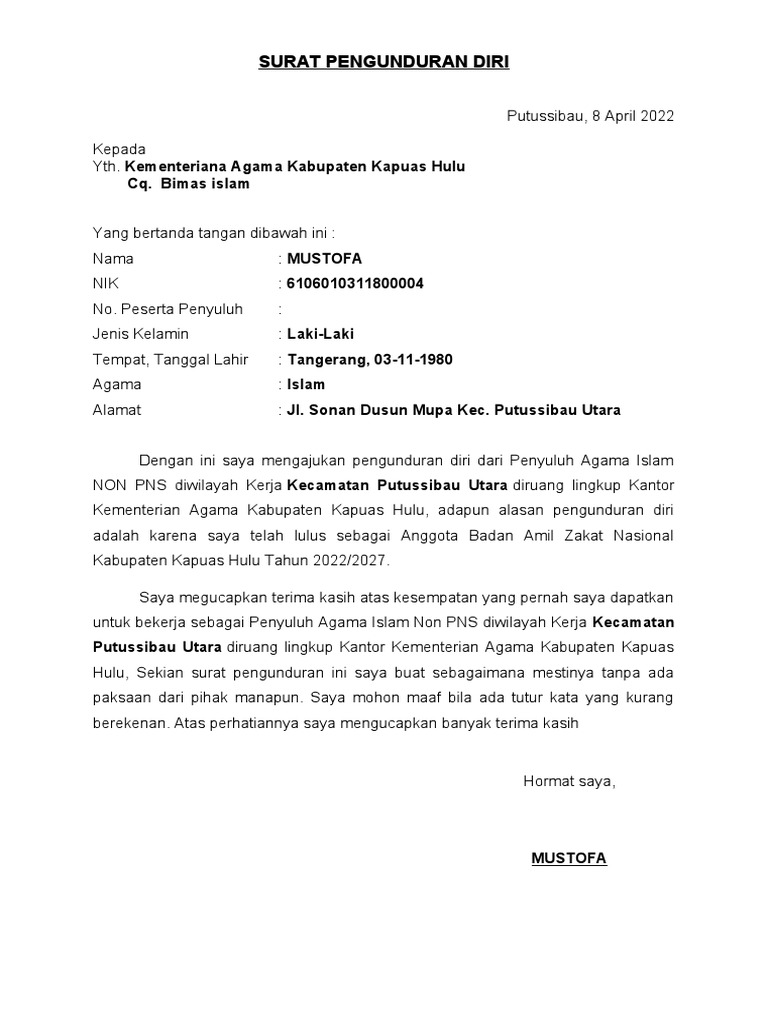 Surat Pengunduran Diri | PDF