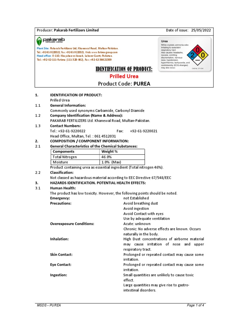 MSDS Urea PDF Urea Firefighting