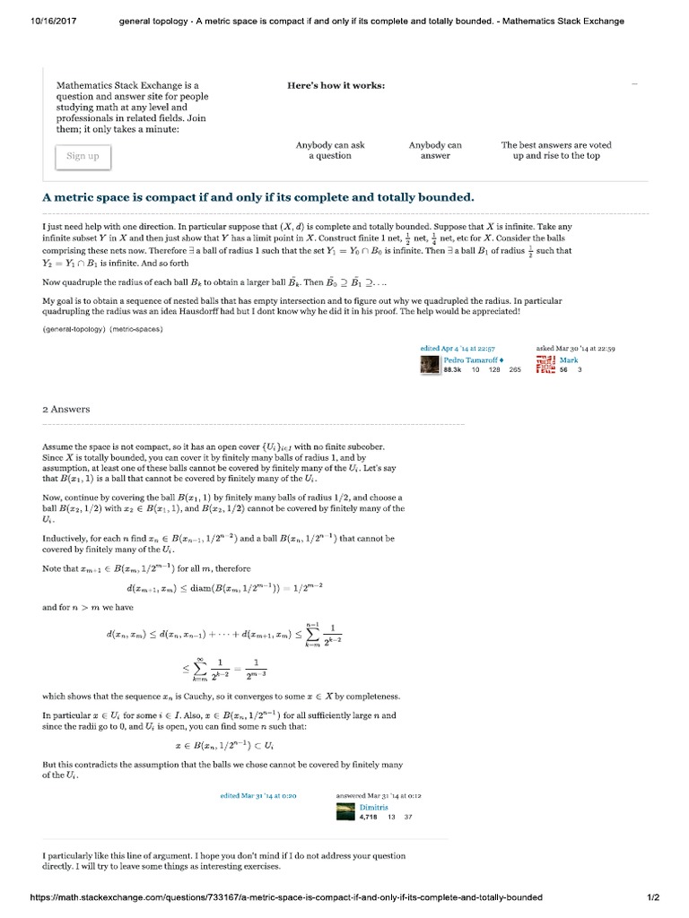 Complete and Totally Bounded Implies Compact | PDF