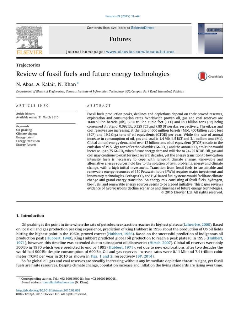 Abas, Kalair, Khan 2015 Review of Fossil Fuels and Future Energy