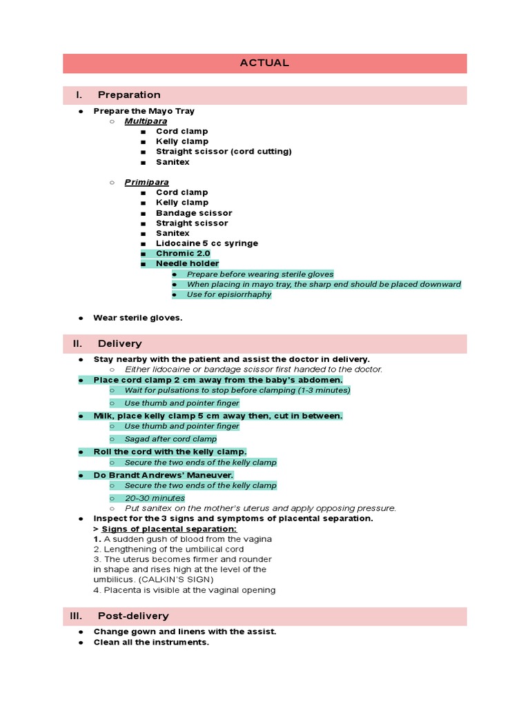 Delivery of Baby (Actual, Assist, and Cord Care) | PDF | Childbirth ...