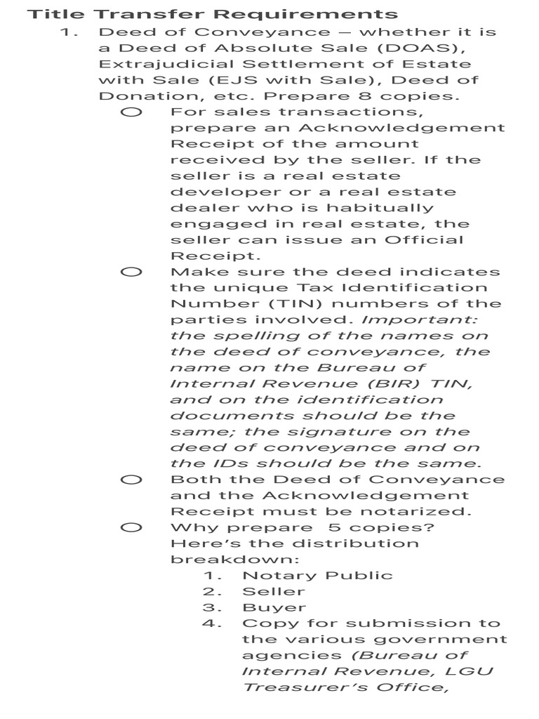 Title Transfer Requirements PDF Identity Document Conveyancing