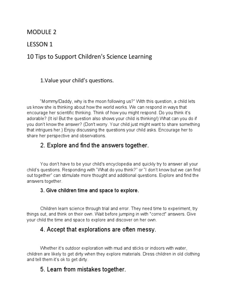 10 Tips for Supporting Science Learning | PDF