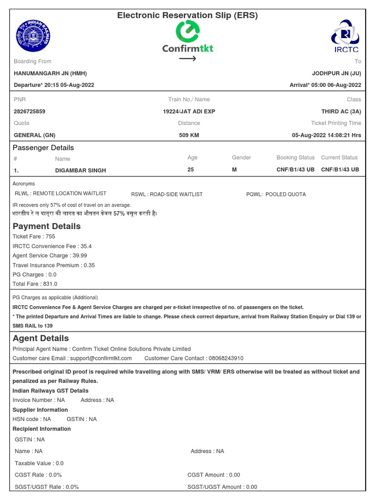 Train Ticket TK233102981X28 | PDF | Identity Document