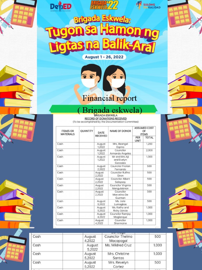 Financial Report (Brigada Eskwela) | PDF | Finance & Money Management ...
