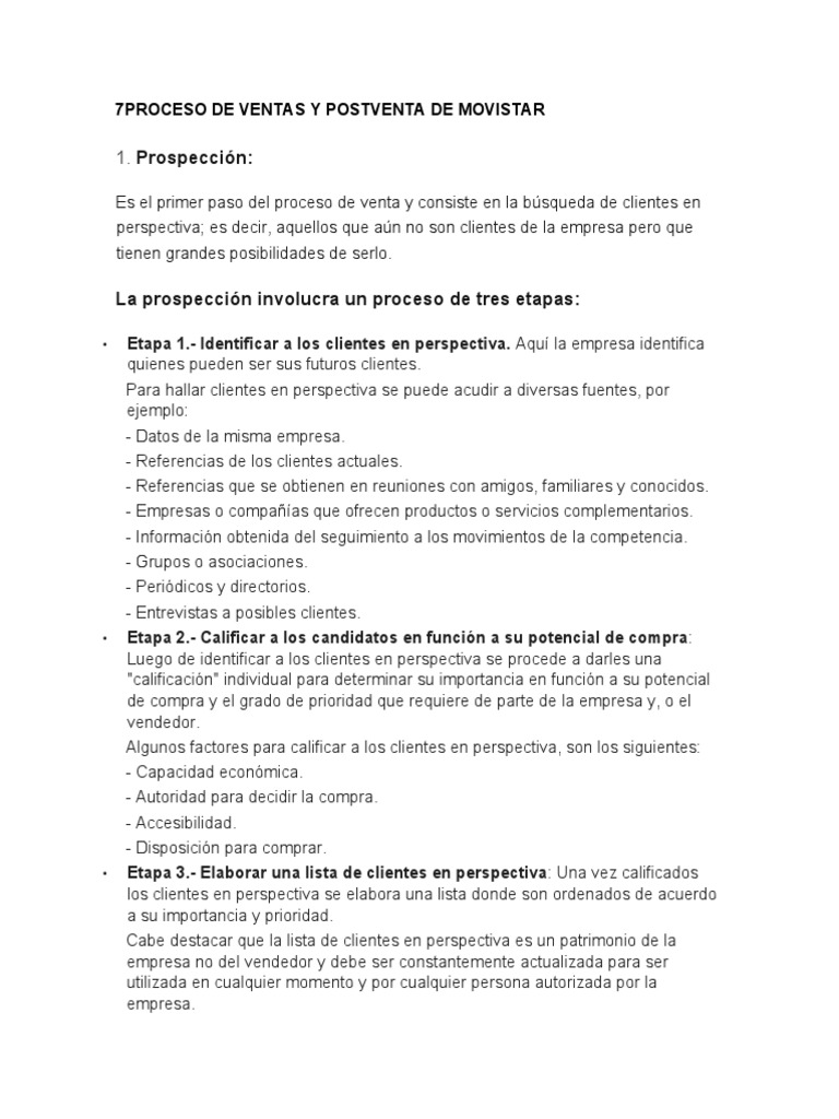 Proceso de Ventas y Postventa en Movistar | PDF